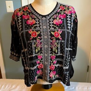 Johnny Was 3/4 sleeve embroidered blouse, Medium